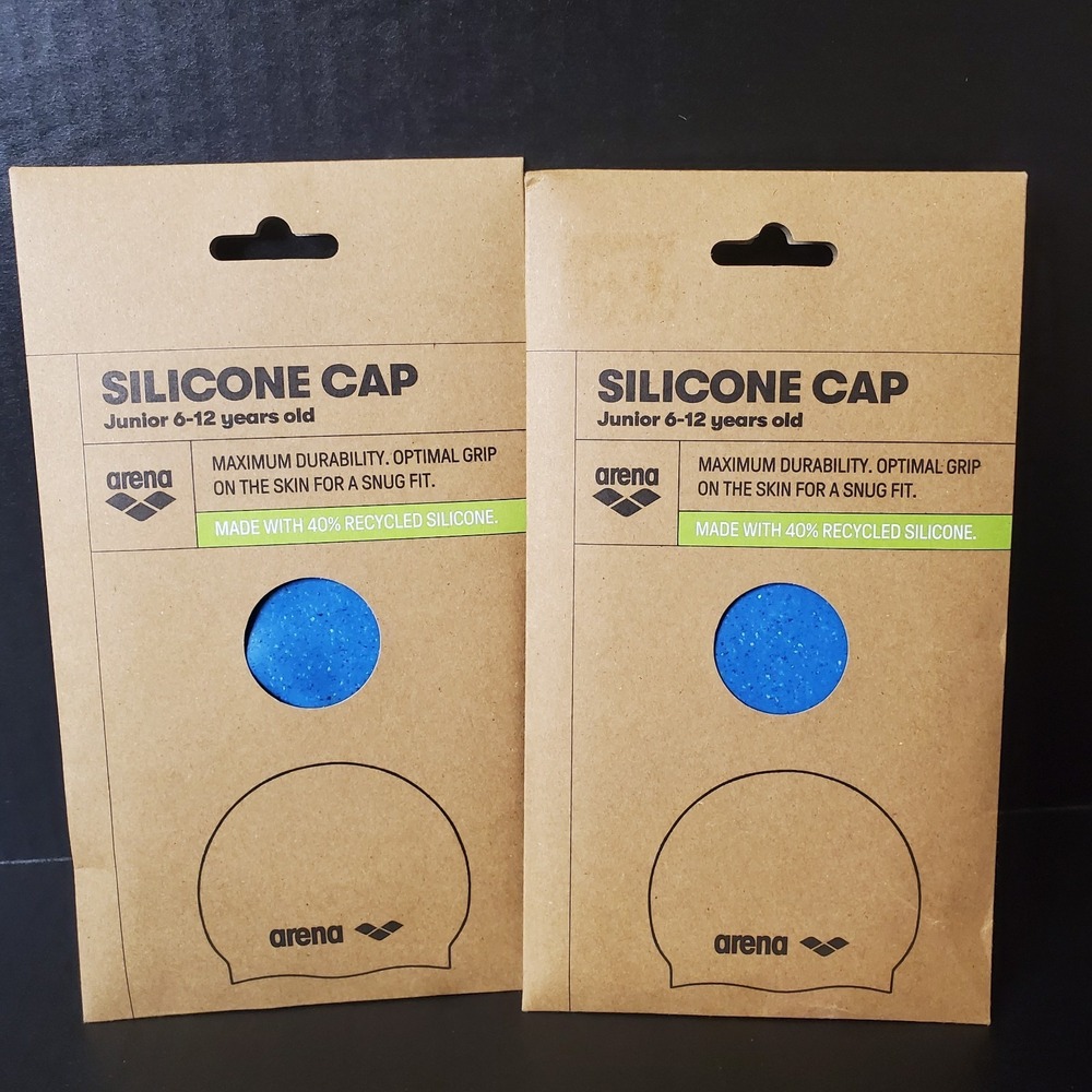ARENA Junior Kids 6-12 yrs Silicone Swim Cap Recycled Blue (2 Pack)